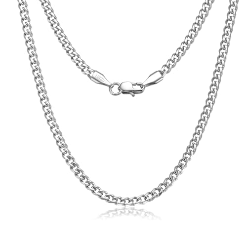 3.5mm Cuban Link Curb Chain Necklace for Women Men 925 Sterling Silver Plated Stainless Steel Necklace Available In 16/18/20/22/24/26/28/30 Inches Silver Chain Necklace for Men Come Gift Box