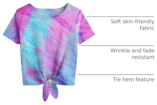 Image of Girls Tie Dye Shirts Short Sleeve T-Shirt Casual Tie Hem Tee Tops Size 5-12 Years