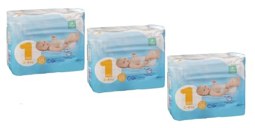 Pañales bebé talla 1 de 2-4 kg Deliplus | Pack 3 Paquetes = 90 Pañales