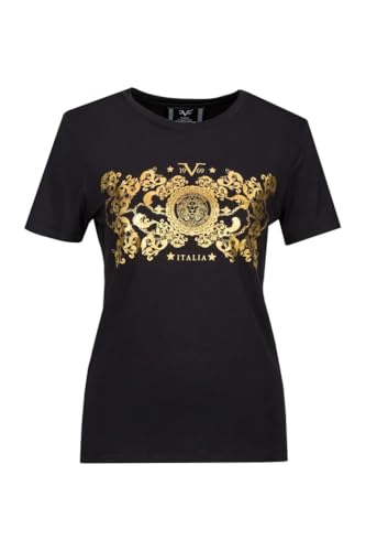 T-shirt 19V69 ITALIA Beau Lion en coton noir col rond premium