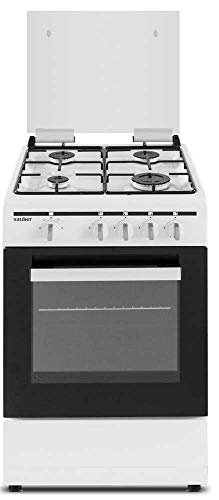 Sauber - COCINA SCW41GB 4 Quemadores - Gas Butano - 50X55 - Tapa Cristal - Color Blanca