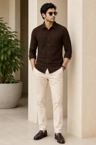 Image of The Kab's Men Casual Shirt | Textured Cotton Fabric Regular Fit Shirts for Men Stylish | Full Sleeve Shirt for Man | Comfortable Breathable Fabric | Perfect for Casual Office and Outing Wear