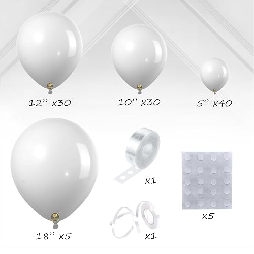 Image of AFTERLOON Biodegradable Natural Rubber Latex 112pcs White Different Sizes 18 inch 12 inch 10 inch 5 inch Balloon Garland Arch Kit perfect for Birthday Party, Graduation, Baby Shower, Wedding, Holiday Decoration