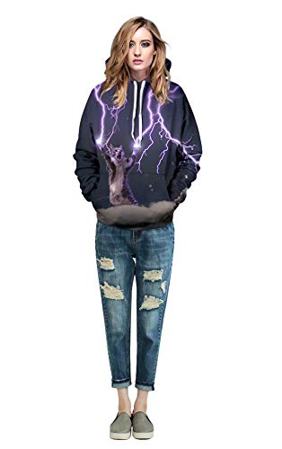 Unisex Lightning Cat Animals Sweater Battle Coloured Drawing Lovers Pullover Hoodie Printed 3D Sweatshirt4
