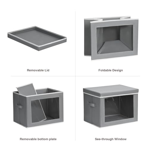 Image of Homsorout Storage Bins with Lids, 3 Pack Large Storage Cubes with Window, Closet Bins with Lids & Handles, Fabric Box for Organizing Clothes, Towels, Books, Grey