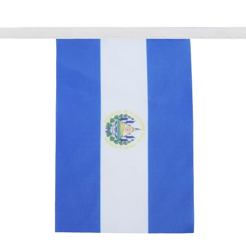 Image of AZ FLAG El Salvador 6 meters BUNTING Flag 20 flags 9'' x 6'' - Salavadorian STRING flags 15 x 21 cm