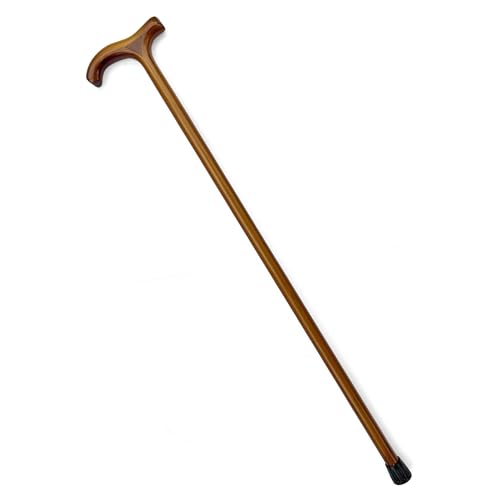 Varnished Tawny Classic Derby Walking Stick, solid, lightweight wooden stick with rubber ferrule for stability and comfort