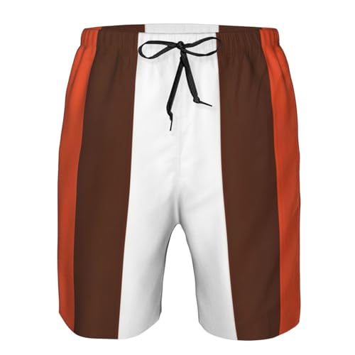 Orange and White Stripe Print Men's Beach ofens Swim Trunks Shorts Quick Dry with Shorts Running, Surfing,Beach Sports4
