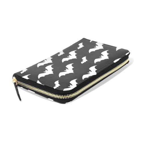 Long Wallets Leather Bifold Wallet for Women Halloween Bat Black with Zipper Credit Card Holder Large Capacity3