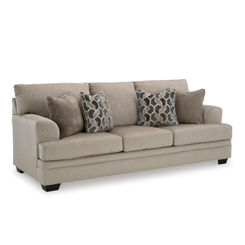 Image of Signature Design by Ashley Stonemeade Sofa Couch, No Assembly Required Standard 3 Seater, Taupe Chenille with Reversible Cushions, Casual Living Room Seating, 92 Inch