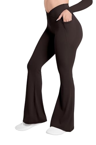 Image of Sunzel Crossover Flare Leggings with Pockets for Women Buttery Soft Yoga Pants Fashion V Cut Bootcut Leggings