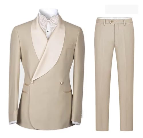 MKLHAVB Costume for Homme, col châle, Costume en Satin, Ensemble Deux pièces, Costume croisé for Homme, for Mariage, été, Plage, garçons d'honneur(Champagne,5XL)