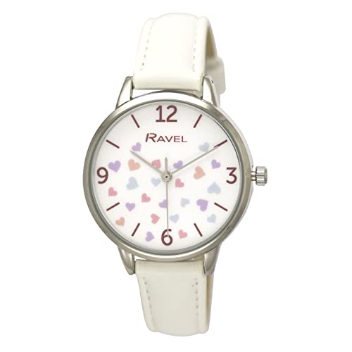 Ravel - Reloj de moda de corazones de colores para mujer - Cuarzo analógico - RF012, blan