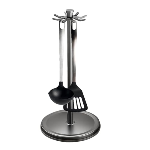 Qfdiwr Porta Utensili Da Cucina Rotante In AcciaioInox 21,5x21,5x44 Cm Porta Utensili Da Cucina Rotante Senza Fori Organizzatore Con 8 Ganci, Per Cucinas Domestica, Ideale Per Posate E Mestoli