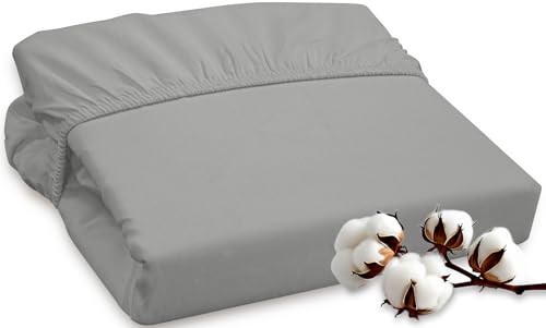 ROYALE LINENS 300 Thread Count 100% Long Staple Combed Cotton Fitted Sheet Queen - Super Soft Deep Pocket Bottom Sheet - Fitted Sheets Only - Elastic Sheets (Queen, Silver)