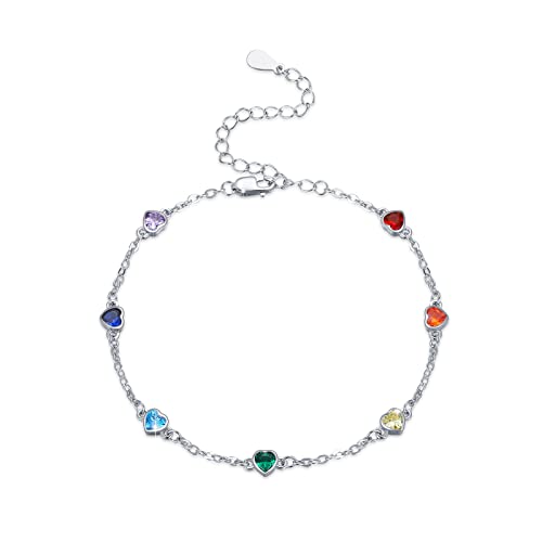 Tobillera de chakra de plata de ley con forma de corazón, forma d...