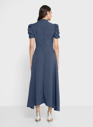 Image of Sugathari Women Women's V-Neck Maxi Dress, A-Line Style, Puff Sleeves, Cinched Waist 246