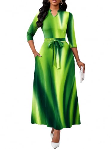 Image of BubFee Maxi Dresses for Women Semi Formal Long Dress 3 /4 Sleeve Casual A-line Church Dresses with Pockets