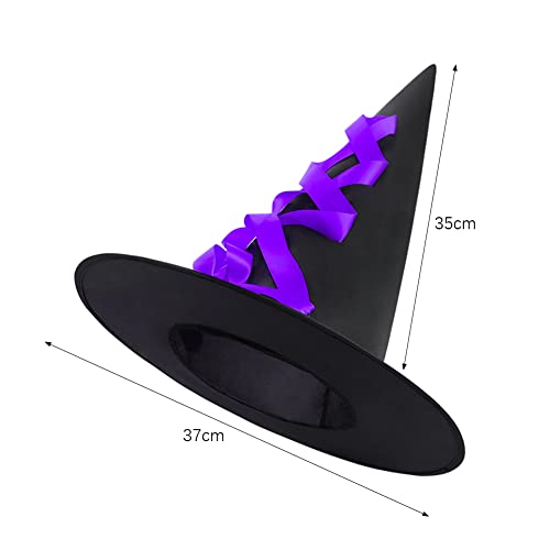 LONTG 2Pcs Halloween Witch Hat Wizard Hat Elegant Halloween Costume Witch Hat Cap with Ribbon Bow Costume Party Hat Fancy Dress Accessory Headwear for Women Girls Halloween Party Cosplay Fancy Dress - Image 4
