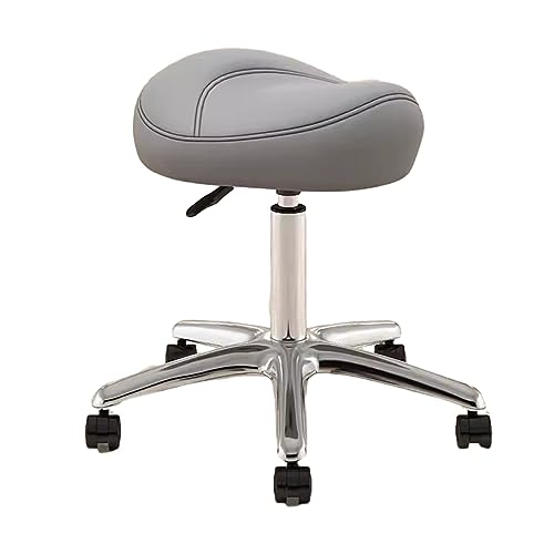 Silla de oficina ajustable de 36 a 50 cm, taburete rodante para higienistas y artistas dentales, asiento giratorio de 360° de metal con ruedas de poliuretano, color gris claro