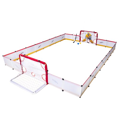 kasifei Mini Hockey Rink Set - Full Rink - Complete Indoor/Outdoor Sports Games with Steel Knee Goals Sticks and Ball - for Kids Ages 3 and Up