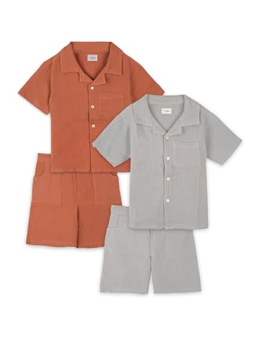 Image of Kidbea Organic Cotton Shirt & Pant Co-ord Set for Kids | Elegant & Comfortable Summer Wear | Stylish Half Sleeve Shirt with Bow & Comfy Shorts