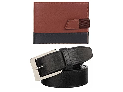 Image of Amicraft PU Leather Gift Combo Set Wallet and Belt Gift For Him Light Weight Tan Wallet for Men 8 Card Slots PU Leather Formal & Casual Belt Free Size Upto 42 Inches|(Black)