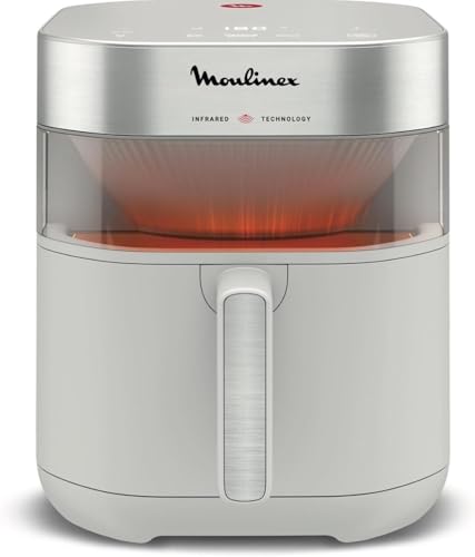 Moulinex Easy Fry Infrared, Friggitrice ad Aria 7L, Tecnologia Infrarossi, Doppia resistenza, Pannello Digitale, Lavabile in Lavastoviglie, Finestra di Osservazione, 8 Modalità, App Ricette,EZ831G