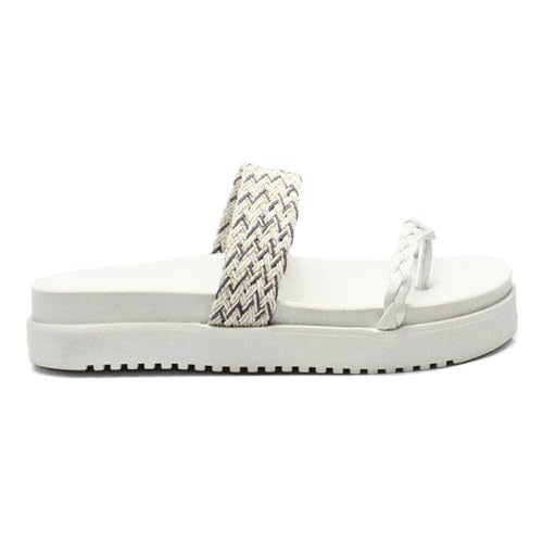Sandália Papete Tressê Feminina Birken Com Tiras Trançadas Plataforma Macia 901-GG (Branco, 37)