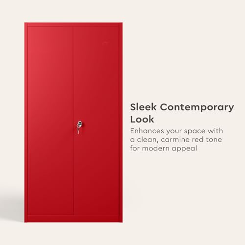 Image of Interio by Godrej Flynn NX 2-Door Steel Almirah (Textured Carmine Red), 1-Year Warranty, 1 Locker, 5 Shelves