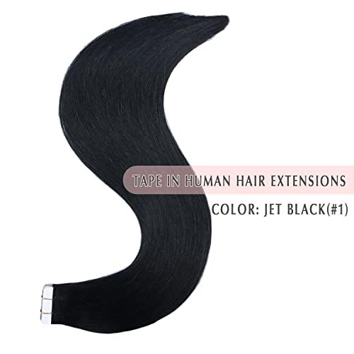 SURNEL Tape in Hair Extensions Human Hair Invisible 14 Inch Jet Black Silky Straight 50 Gram 20 Pcs Tape in Extensions for Women Skin Weft Human Hair (T#1,14inch) - Image 3