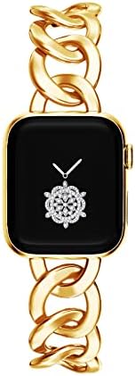 Kolgios 38/40/41mm Gold Cool Women Chain Metal Smartwatch Bands Compatible for Apple Watch Bands Series 8/7/6/SE/5/4 Adjustment Replacement Watch Bracelet for Iwatch 8/7 Gift for Women