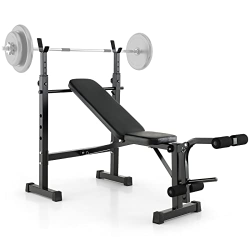 Goplus Adjustable Olympic Weight Bench Barbell Rack Set, Foldable Workout Bench Press Set With Leg Developer, Squat Rack, Home Gym Flat Incline Decline Weight Lifting Strength Training #TOP13