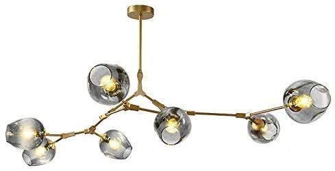 AMNOUR Chandelier E27 Nordic Glass Ball Chandelier Adjustable Height,Matte Black Sputnik Chandelier,E26 Metal Hand Blow Branches Pendant Light,79" Mid Century Globe Light Fixtures