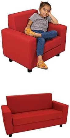 Bundle of Factory Direct Partners SoftScape Inspired Playtime Classic Reading Chair - Red, 14472-RD + Factory Direct Partners SoftScape Inspired Playtime Classic Reading Sofa - Red, 14473-RD