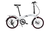 ECOSMO 20" Lightweight Folding Bicycle City Bike with 7-Speed SHIMANO Gears, Alloy Frame, Compact Folding Design, Folding Pedals, Adjustable Handlebar & Seat, with Rear Rack - White (12kg)