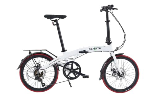 ECOSMO 20 Lightweight Folding Bicycle City Bike with 7-Speed SHIMANO Gears Alloy Frame Compact Folding Design Folding Pedals Adjustable Handlebar & Seat with Rear Rack - White (12kg)