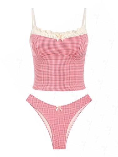Gingham Tankinis for Women - Tankini Swimsuits Set with Ruffles, Bowknot & Ruched Detailing