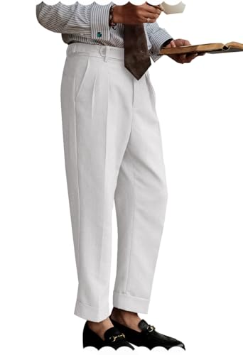 Men's Linen Classic Gurkha Pants Naples Italian Dress Pants No Belt Required