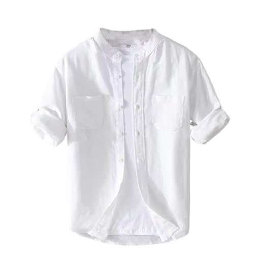 Chemise d'été en coton et lin pour homme décontracté à col montant mode