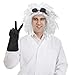Soulchen 3 Pcs Mad Scientist Costume for Adult Mad Scientist Accessories Men Include White Wig, Black Gloves, Goggles for Halloween Costume Cosplay
