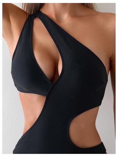 Milumia Women's Cut Out One Shoulder Sleeveless Swimwear Sexy Solid One Piece Bathing Suit4