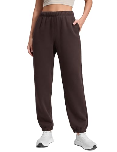 Image of CRZ YOGA Womens Cotton Fleece Lined Jogger Sweatpants 28" High Waisted Lounge Athletic Casual Winter Pants with Pockets Hot Fudge Brown 10