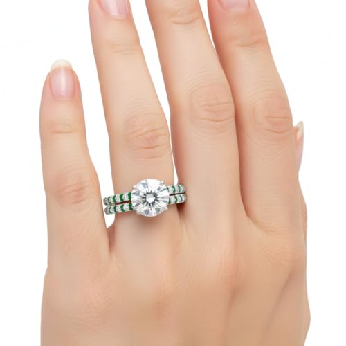 Image of Choose Your Gemstone Hidden Diamond CZ Wedding Set 925 Sterling Silver Round Shape Wedding Ring Sets Minimal Modern Design Birthday Gift Wedding Gift US Size 4 to 12
