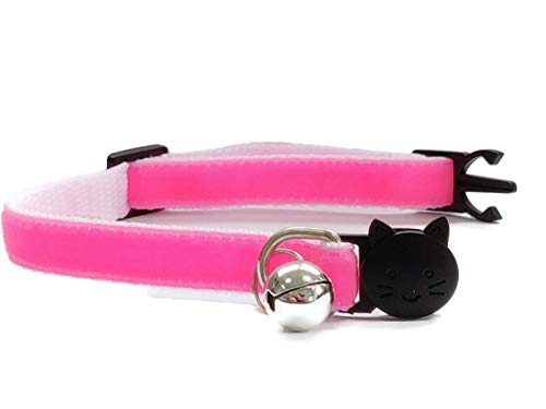 Velvet Cat Collars with Bell, Neon Pink Velvet, Cat Collar (14cm - 24cm) - Image 2