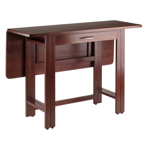 Furnifact Walnut Folding Dining Table – Compact Drop Leaf Table – Space-Saving Rectangular Kitchen and Dining Room Table for Small Homes, RVs, and Apartments