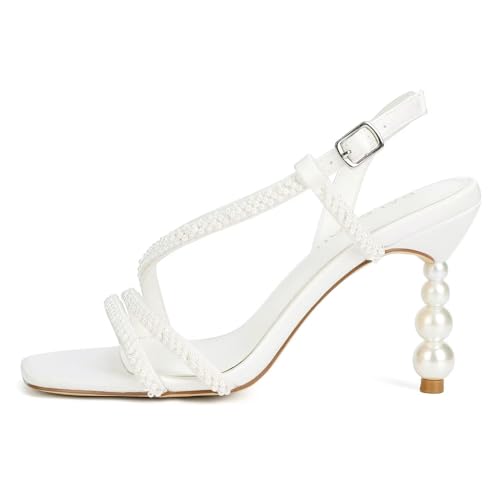 Pearl Heels Wedding Shoes for Bride Open Toe Bridal Shoes Strappy Heeled Sandals for Women3
