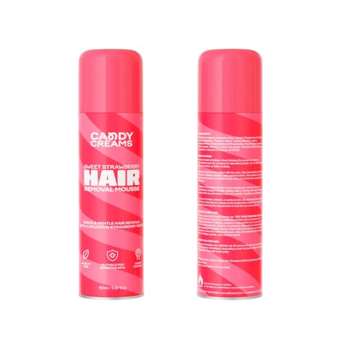 Candy Creams Hair Removal Mousse – Sweet Strawberry Scent, 150ml – Painless, Fast-Acting Foam for Legs, Arms & Body – Vegan, Cruelty-Free & Sensitive Skin Friendly
