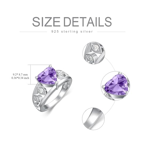 2CT Natural Genuine Amethyst Ring for Engagement 925 Sterling Silver 8mm Heart Cut Purple Amethyst Ring3