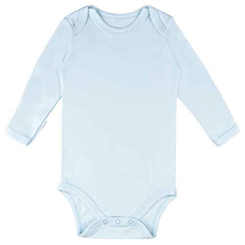 Image of Long Sleeve Bodysuit for Girls, Blue Long Sleeve Snap Button Bodysuit Baby Boy 12-18 Months